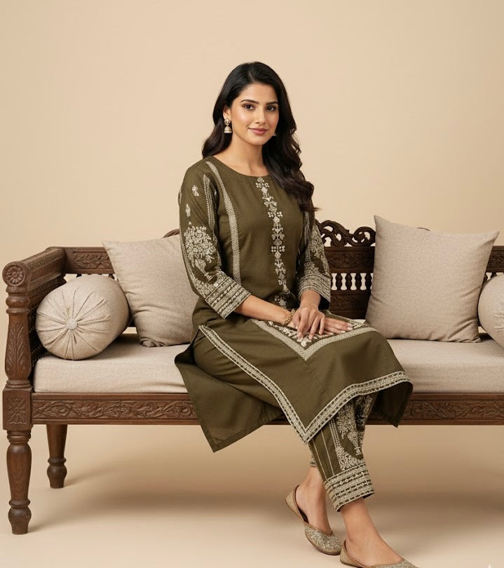 2-piece Marina Olive green