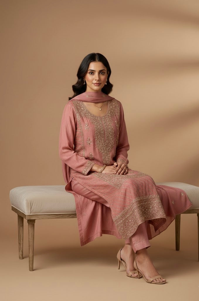 3 Piece Tassel Silk T-Pink