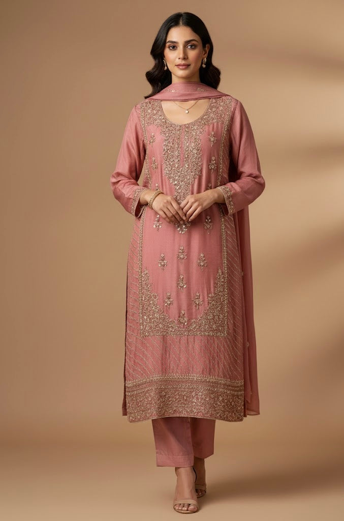 3 Piece Tassel Silk T-Pink