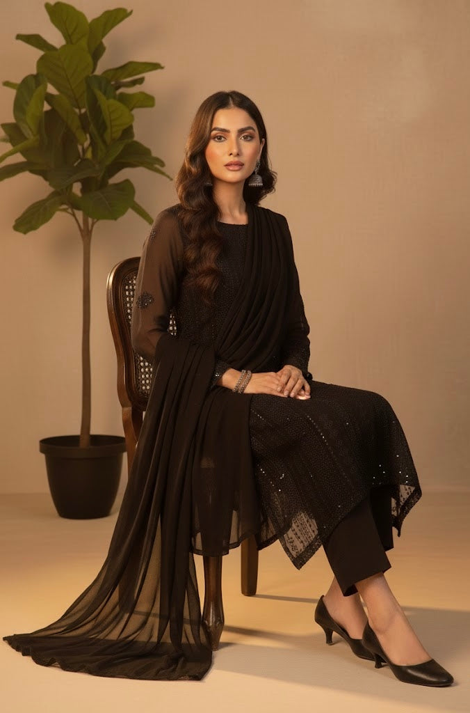 3 Piece chiffon Black