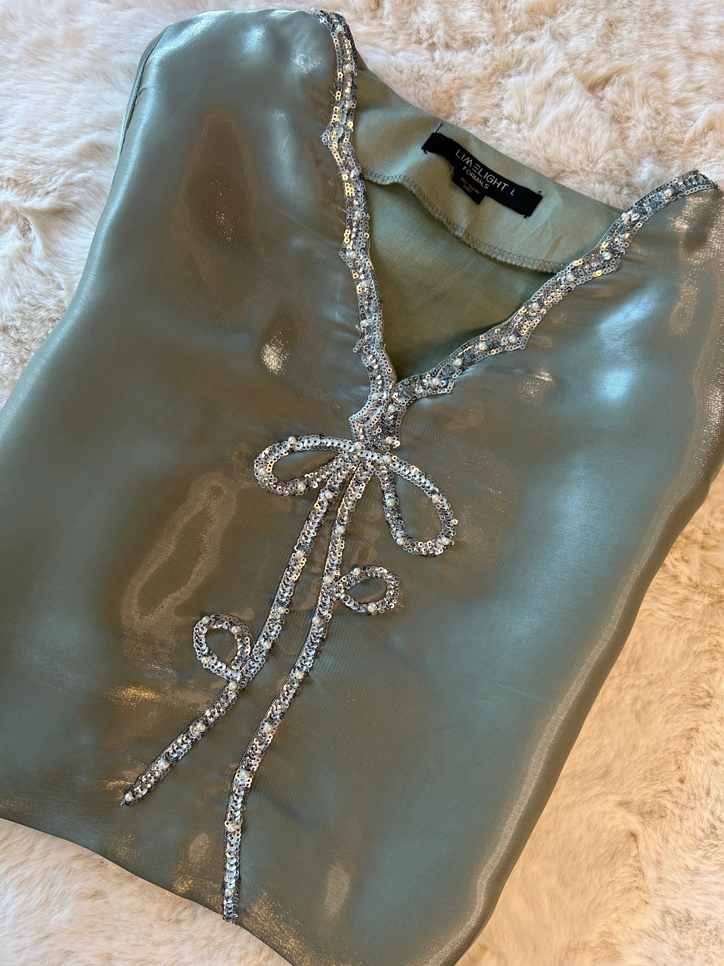 2 Piece Kaftan sheesha silk  apple green